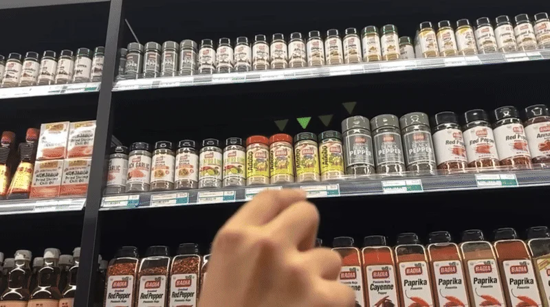 Uncertain Pointer visualizations disambiguating targets on a spice shelf